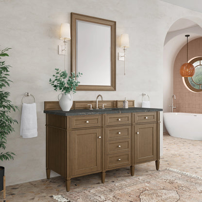 Brittany 60" Single Vanity, Saddle Brown w/ 3 CM Parisien Bleu Silestone Top