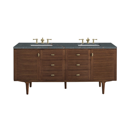 Renovate for Less Atlanta Amberly 72" Double Vanity, Mid-Century Walnut w/ 3 CM Parisien Bleu Top w/FreePower Wireless Charger