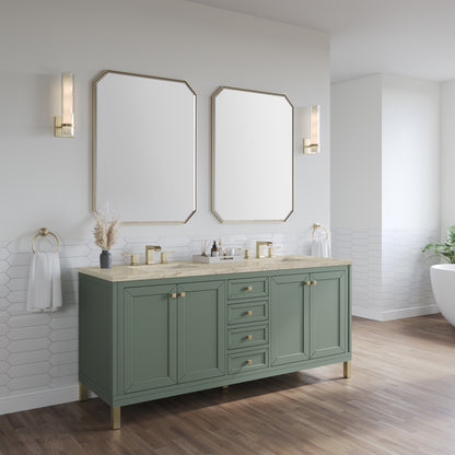 Renovate for Less Atlanta Chicago 72" Double Vanity, Smokey Celadon, w/ 3 CM Tajnar Eclos Top w/FreePower Wireless Charger