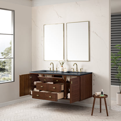 Renovate for Less Atlanta Amberly 60" Double Vanity, Mid-Century Walnut w/ 3 CM Charcoal Soapstone Top