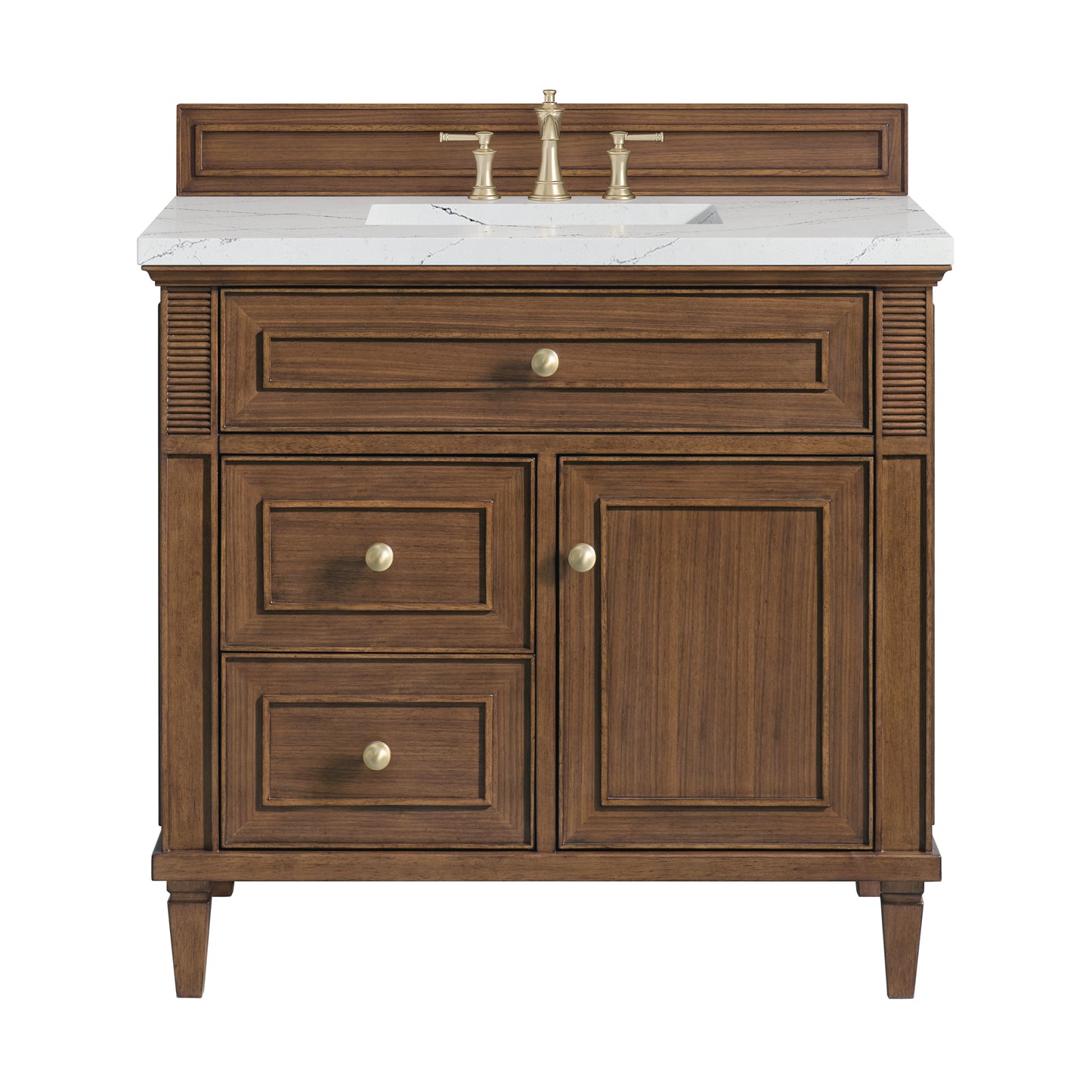 Renovate for Less Atlanta Lorelai 36" Single Vanity, Mid-Century Walnut w/ 3 CM Ethereal Noctis Silestone Top