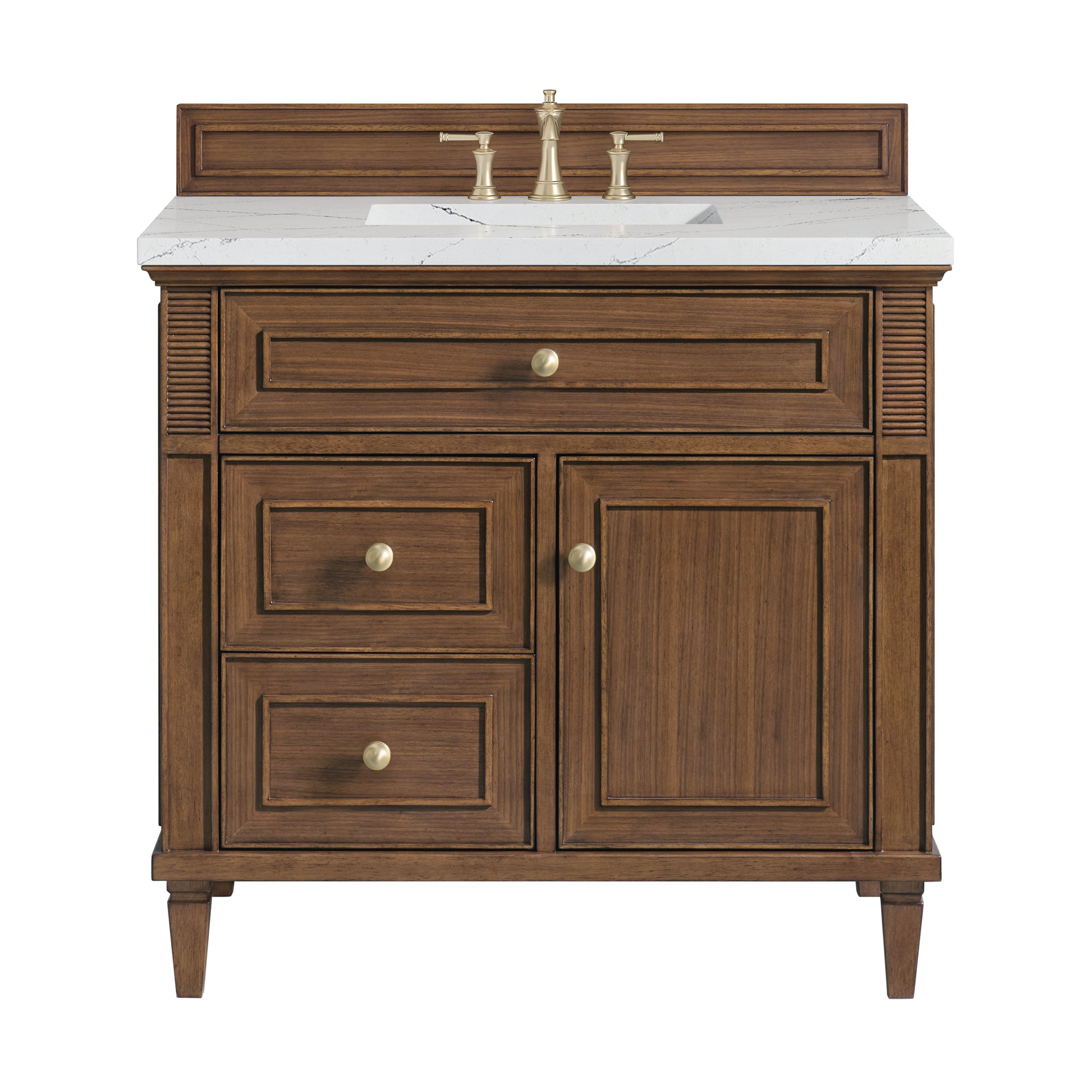 Renovate for Less Atlanta Lorelai 36" Single Vanity, Mid-Century Walnut w/ 3 CM Ethereal Noctis Silestone Top