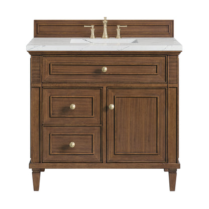 Renovate for Less Atlanta Lorelai 36" Single Vanity, Mid-Century Walnut w/ 3 CM Ethereal Noctis Silestone Top