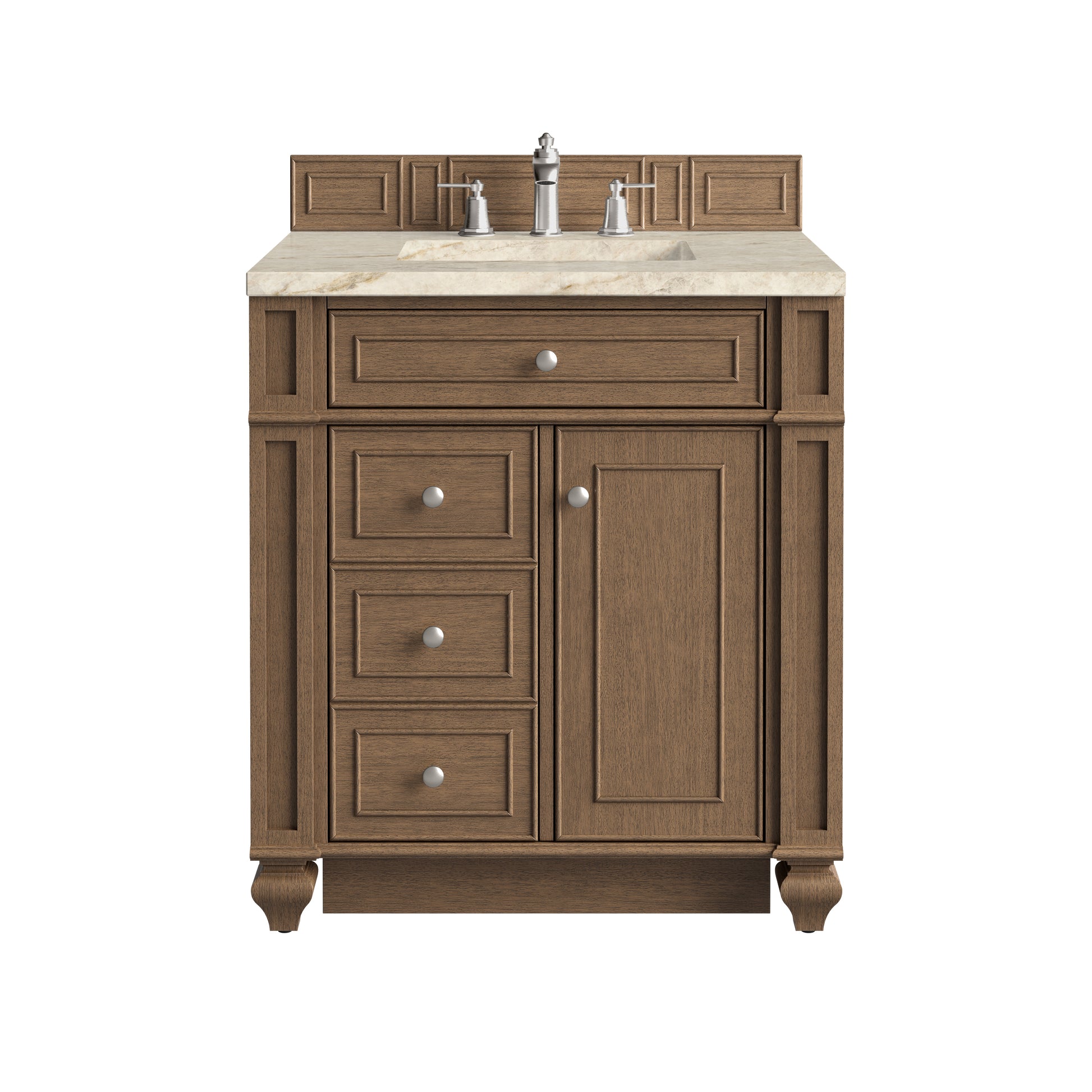 Renovate for Less Atlanta Bristol 30" Single Vanity, Saddle Brown, w/ 3 CM Tajnar Eclos Top