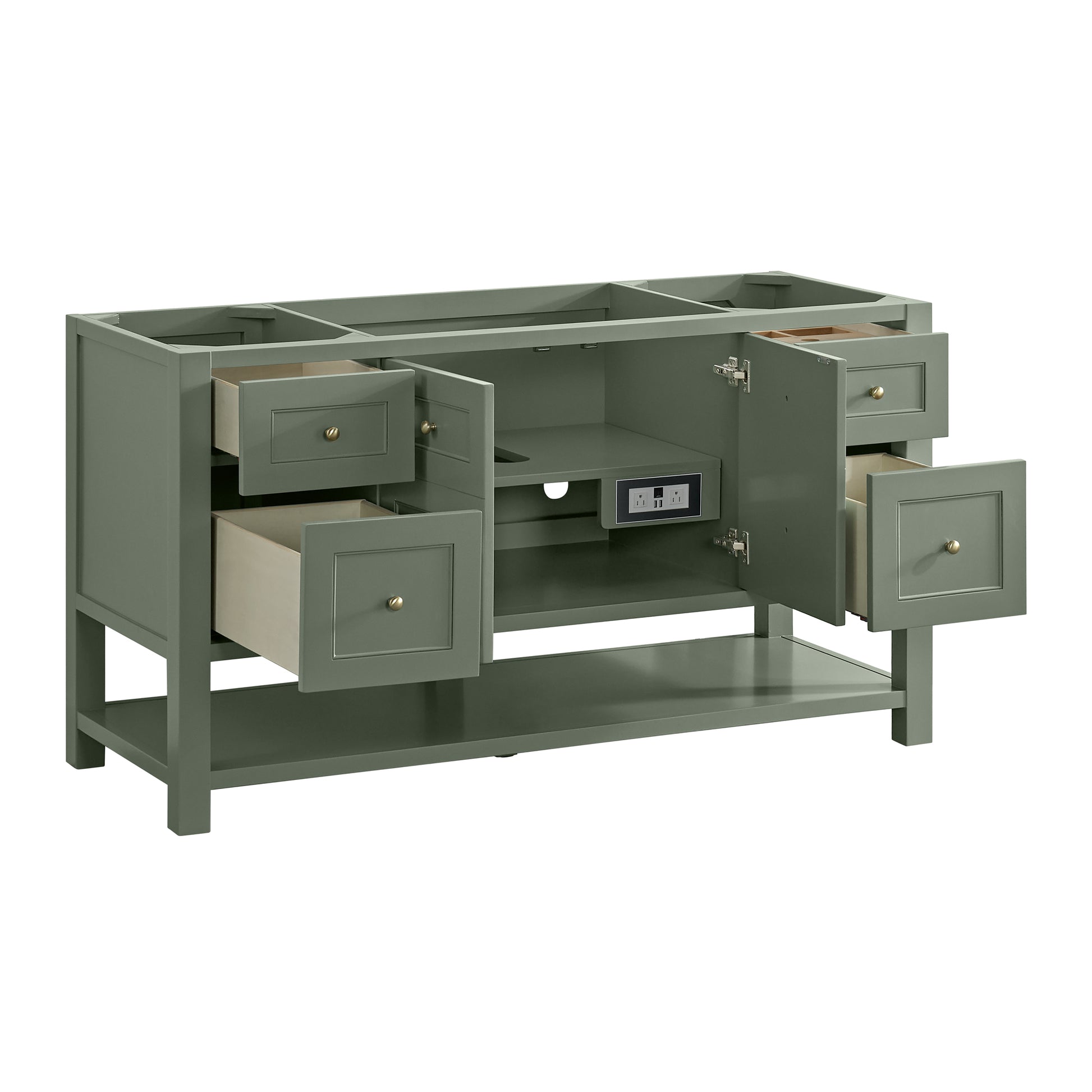 Renovate for Less Atlanta Breckenridge 60" Single Vanity, Smokey Celadon, w/ 3 CM White Zeus Quartz Top