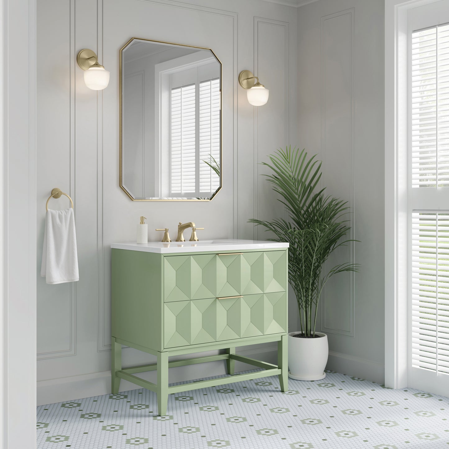 Renovate for Less Atlanta Emmeline 36" Single Vanity, Pistachio w/ 3 CM White Zeus Top
