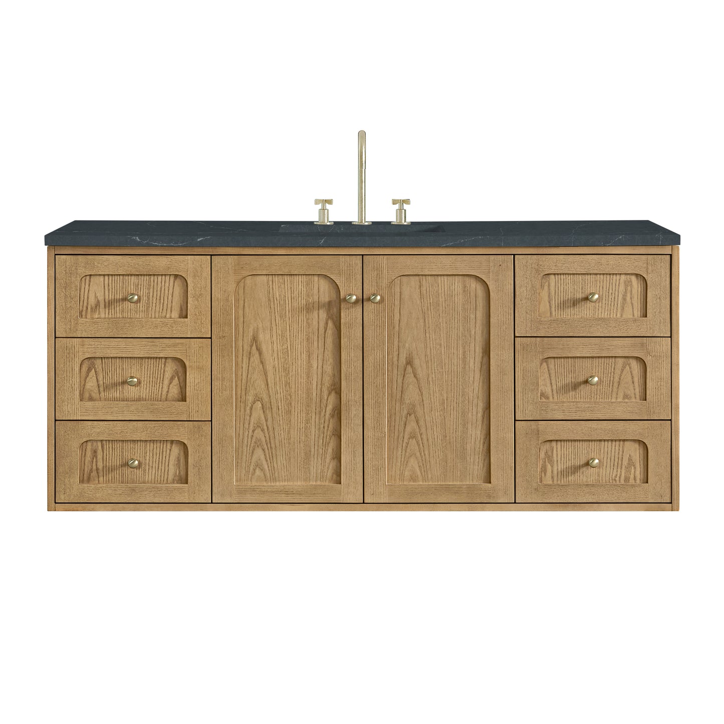 Renovate for Less Atlanta Laurent 60" Single Vanity, Light Natural Oak, w/ 3 CM Charcoal Soapstone Quartz Top