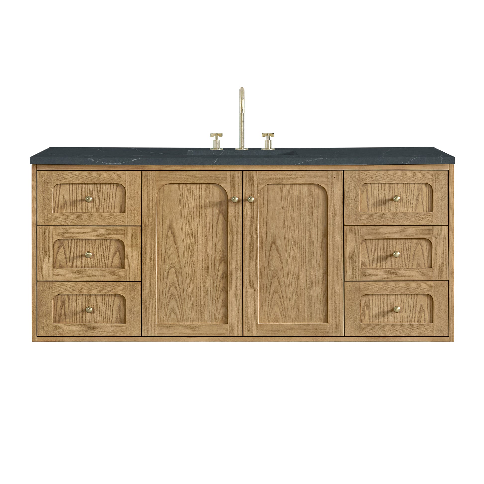 Renovate for Less Atlanta Laurent 60" Single Vanity, Light Natural Oak, w/ 3 CM Charcoal Soapstone Quartz Top