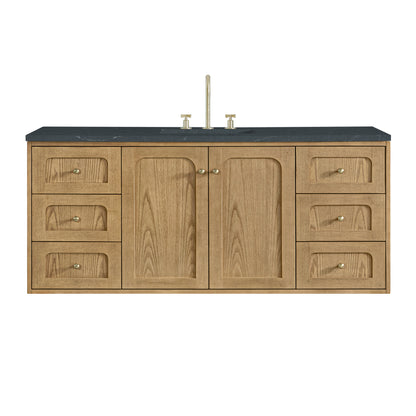 Renovate for Less Atlanta Laurent 60" Single Vanity, Light Natural Oak, w/ 3 CM Charcoal Soapstone Quartz Top