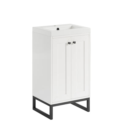 Renovate for Less Atlanta Chianti 20" Single Vanity, Glossy White, Matte Black, w/ White Glossy Composite Stone Top