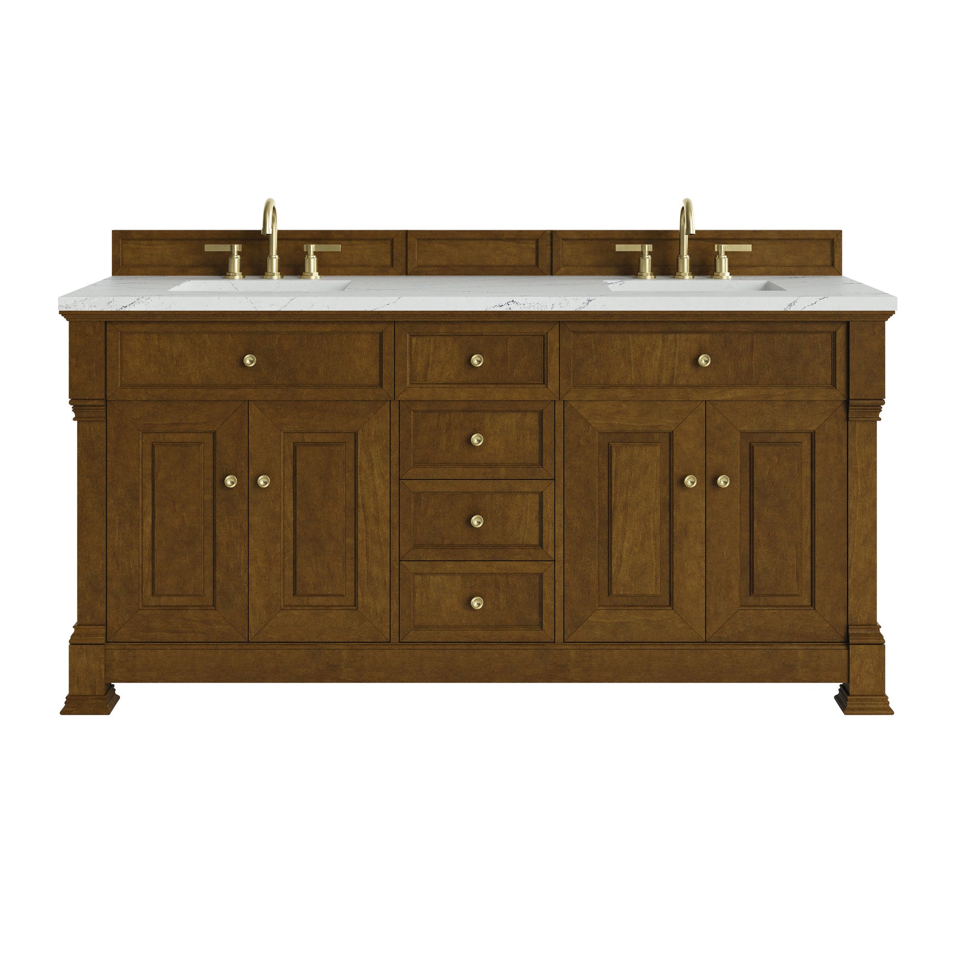 Renovate for Less Atlanta Brookfield 72" Double Vanity, Honey Oak w/ 3 CM Ethereal Noctis Silestone Top