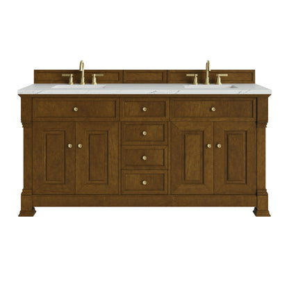 Renovate for Less Atlanta Brookfield 72" Double Vanity, Honey Oak w/ 3 CM Ethereal Noctis Silestone Top