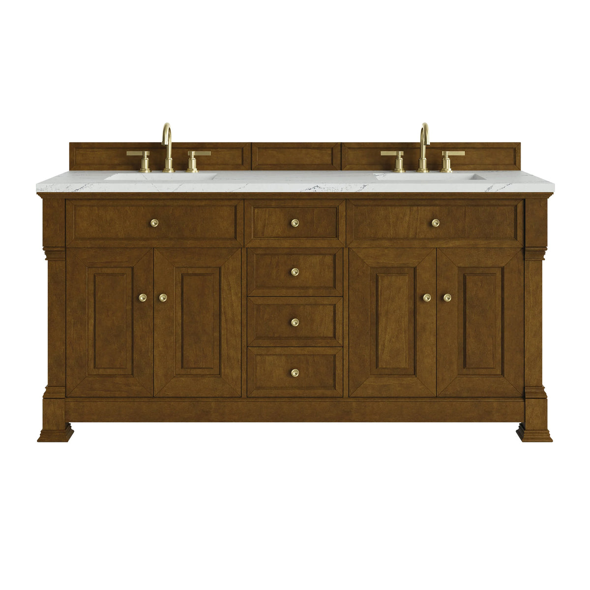 Brookfield 72" Double Vanity, Honey Oak w/ 3 CM Ethereal Noctis Silestone Top