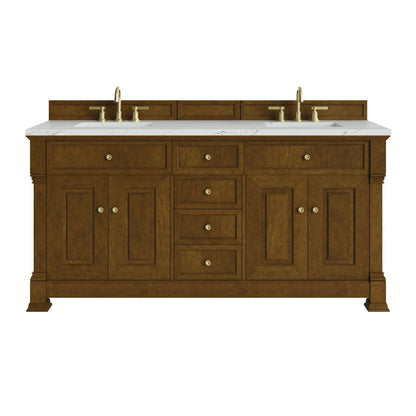 Brookfield 72" Double Vanity, Honey Oak w/ 3 CM Ethereal Noctis Silestone Top