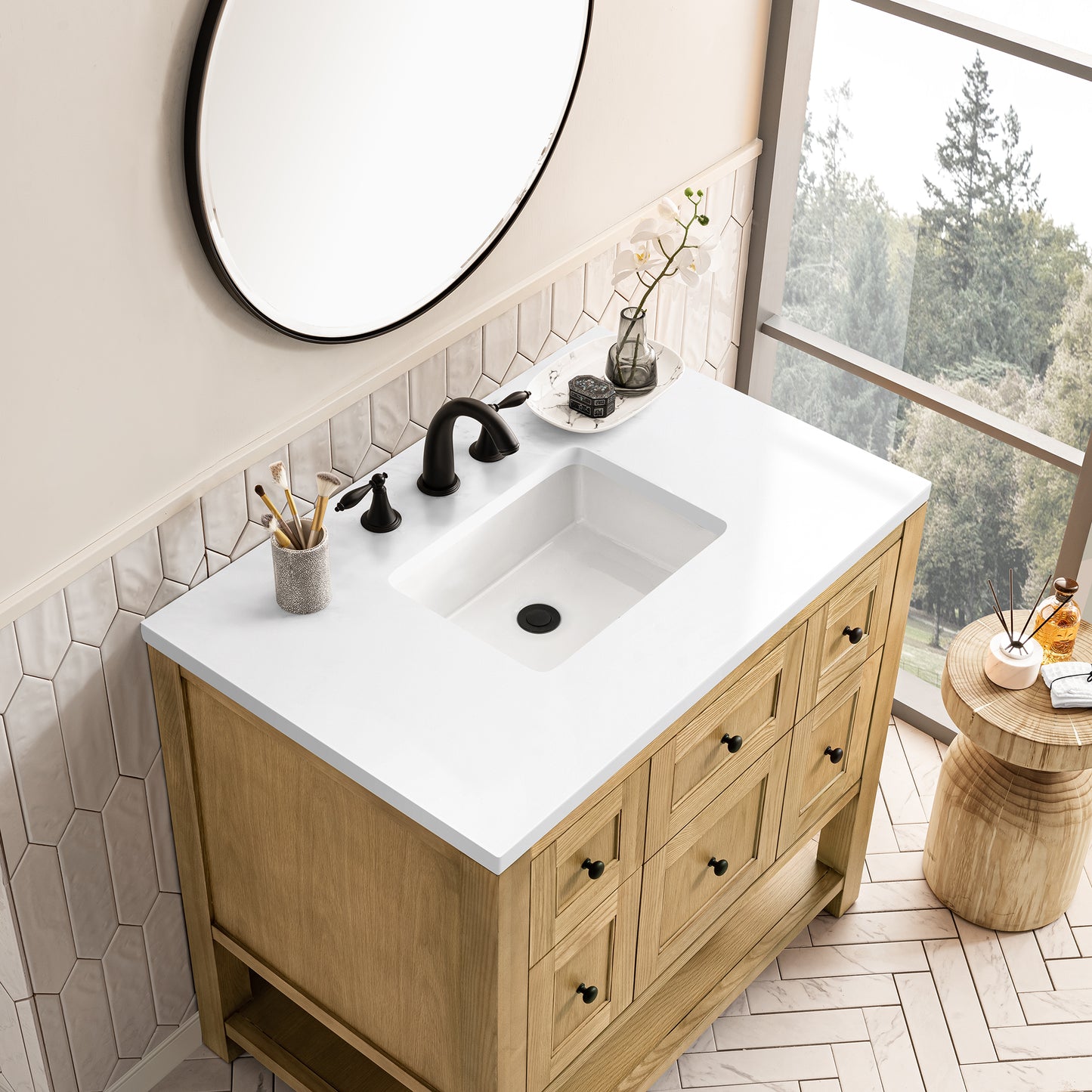 Renovate for Less Atlanta Breckenridge 36" Single Vanity, Light Natural Oak w/ 3 CM White Zeus Top