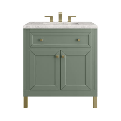 Renovate for Less Atlanta Chicago 30" Single Vanity, Smokey Celadon, w/ 3 CM Eternal Jasmine Pearl Silestone® Top