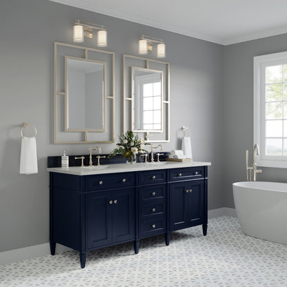 Renovate for Less Atlanta Brittany 72" Double Vanity, Victory Blue w/ 3 CM Ethereal Noctis Silestone Top