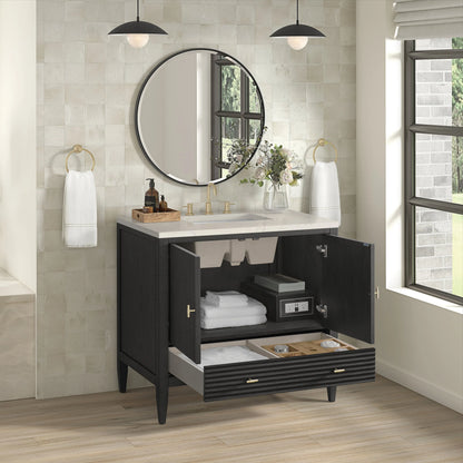 Myrrin 36" Vanity, Carbon Oak, w/ 3 CM Siberian Silestone Top