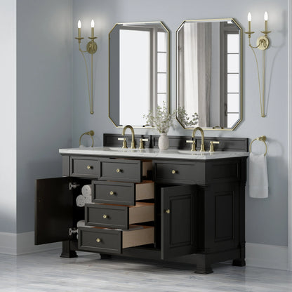 Brookfield 60" Double Vanity, Black Onyx w/ 3 CM Ethereal Noctis Silestone Top w/FreePower Wireless Charger