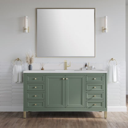 Renovate for Less Atlanta Chicago 60" Single Vanity, Smokey Celadon, w/ Single Hole 3CM White Zeus Silestone® Top & Backsplash