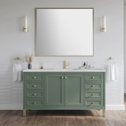 Chicago 60" Single Vanity, Smokey Celadon, w/ Single Hole 3CM White Zeus Silestone® Top & Backsplash