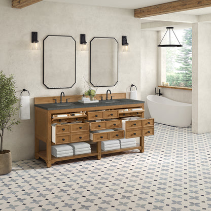 Renovate for Less Atlanta Malibu 72" Double Vanity, Amber Birch w/ 3 CM Parisien Bleu Top