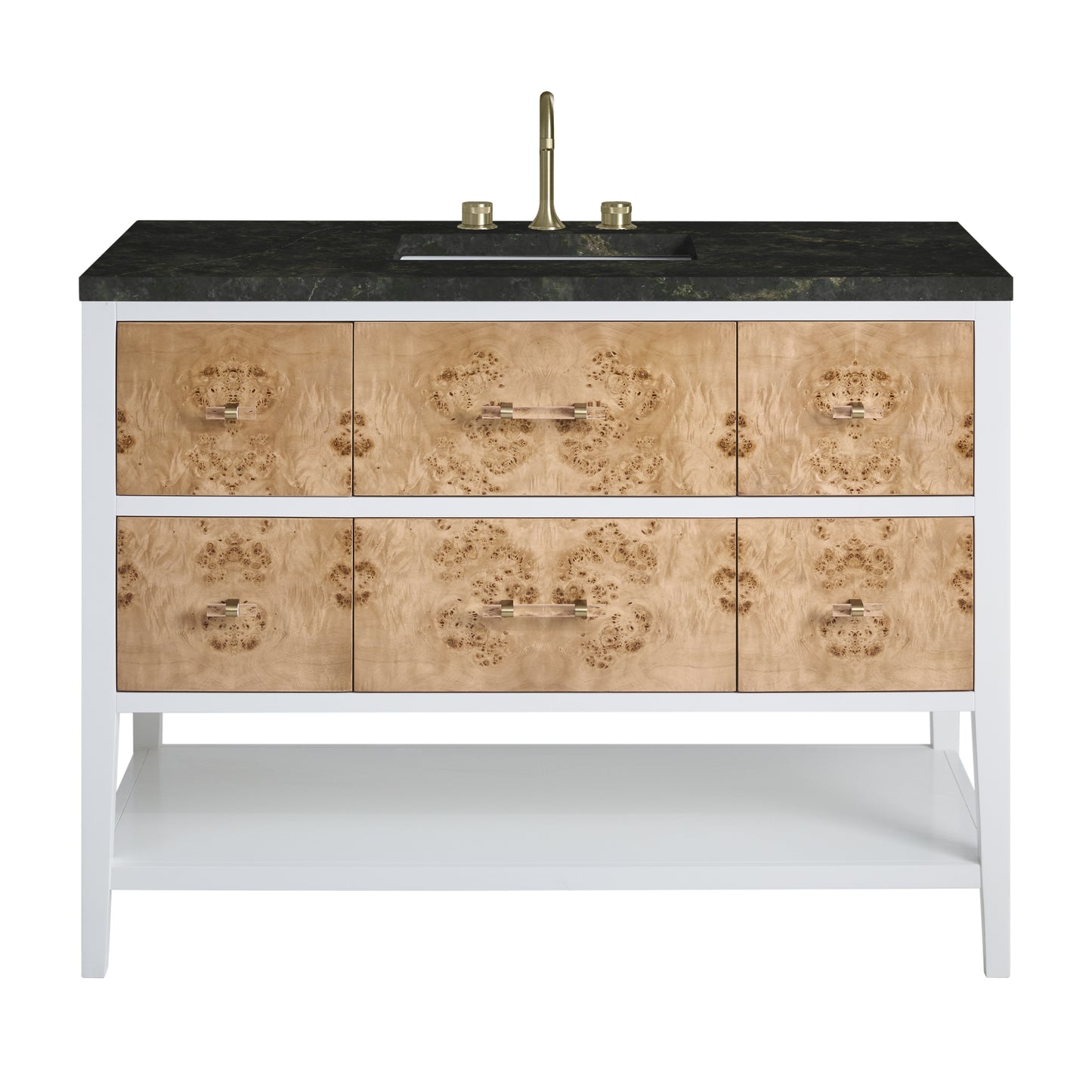 Renovate for Less Atlanta Olena 48" Single Vanity, Light Mappa Burl and Polished White, w/ 3 CM Phantome Eclos Top