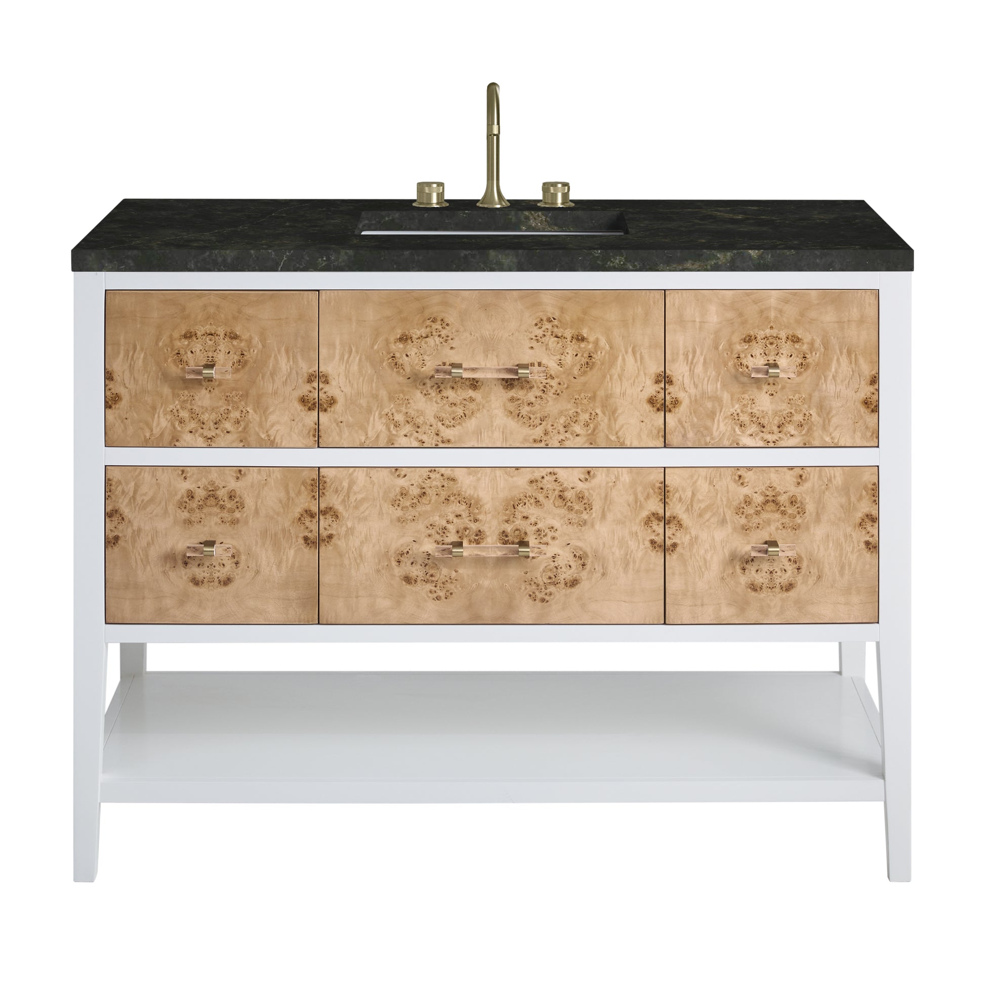 Renovate for Less Atlanta Olena 48" Single Vanity, Light Mappa Burl and Polished White, w/ 3 CM Phantome Eclos Top
