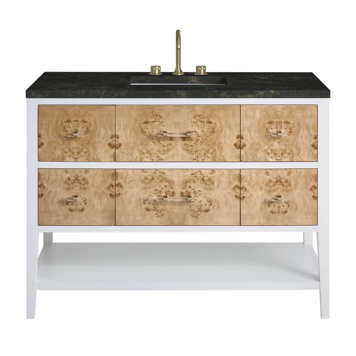 Olena 48" Single Vanity, Light Mappa Burl and Polished White, w/ 3 CM Phantome Eclos Top