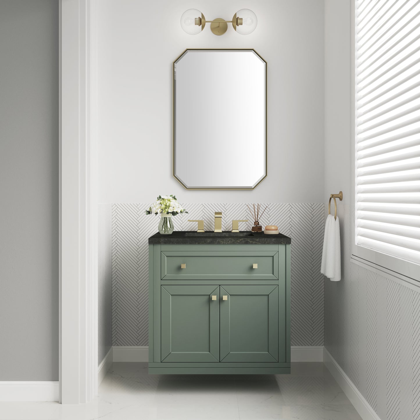 Renovate for Less Atlanta Chicago 30" Single Vanity, Smokey Celadon, w/ 3 CM Phantome Eclos Top