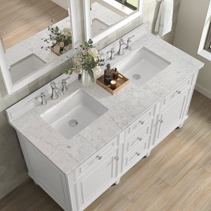 Renovate for Less Atlanta Lorelai 60" Double Vanity, Bright White w/ 3 CM Eternal Jasmine Pearl Silestone Top