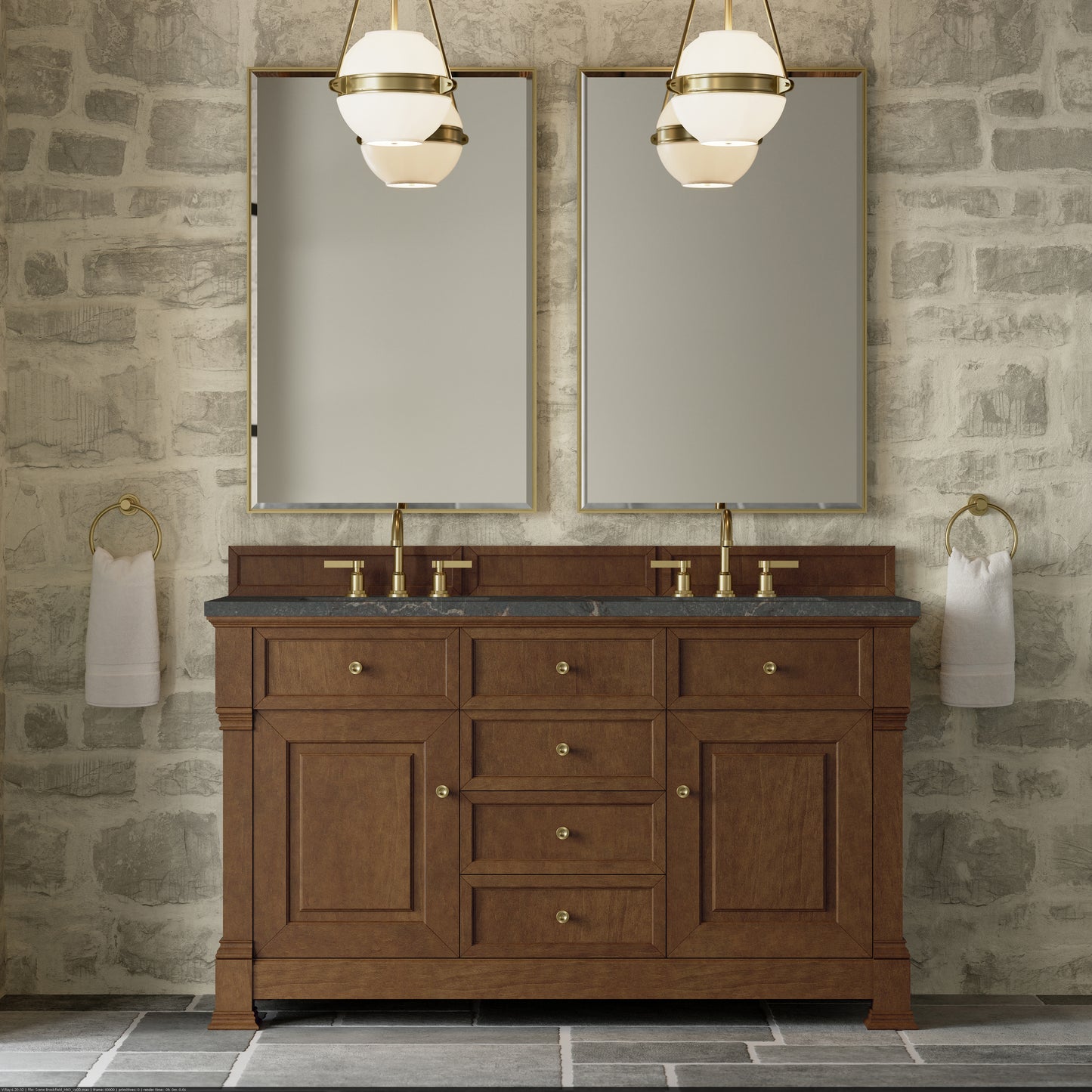 Renovate for Less Atlanta Brookfield 60" Double Vanity, Honey Oak w/ 3 CM Parisien Bleu Silestone Top