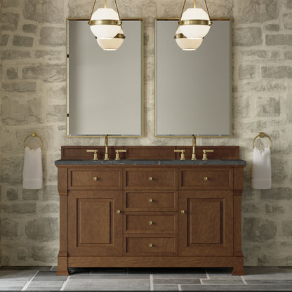 Renovate for Less Atlanta Brookfield 60" Double Vanity, Honey Oak w/ 3 CM Parisien Bleu Silestone Top