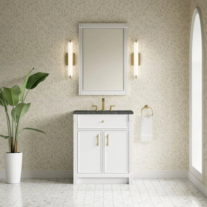 Bellshire 30" Single Vanity, Bright White w/ 3 CM Parisien Bleu Silestone Top