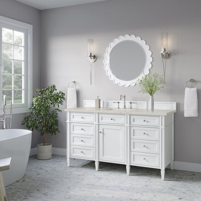 Renovate for Less Atlanta Brittany 60" Single Vanity in Bright White, w/ 3 CM Siberian Silestone Top w/FreePower Wireless Charger