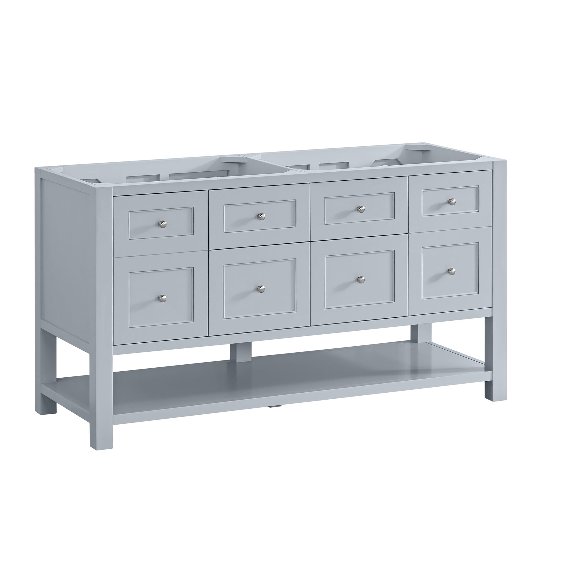 Renovate for Less Atlanta Breckenridge 60" Double Vanity, Serenity Blue, w/ 3 CM Eternal Jasmine Pearl Quartz Top w/FreePower Wireless Charger