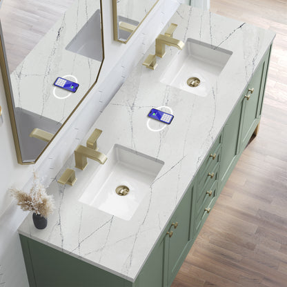 Renovate for Less Atlanta Chicago 72" Double Vanity, Smokey Celadon, w/ 3 CM Ethereal Noctis Silestone Top w/ FreePower Wireless Charger