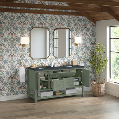 Renovate for Less Atlanta Breckenridge 60" Double Vanity, Smokey Celadon, w/ 3 CM Charcoal Soapstone Quartz Top