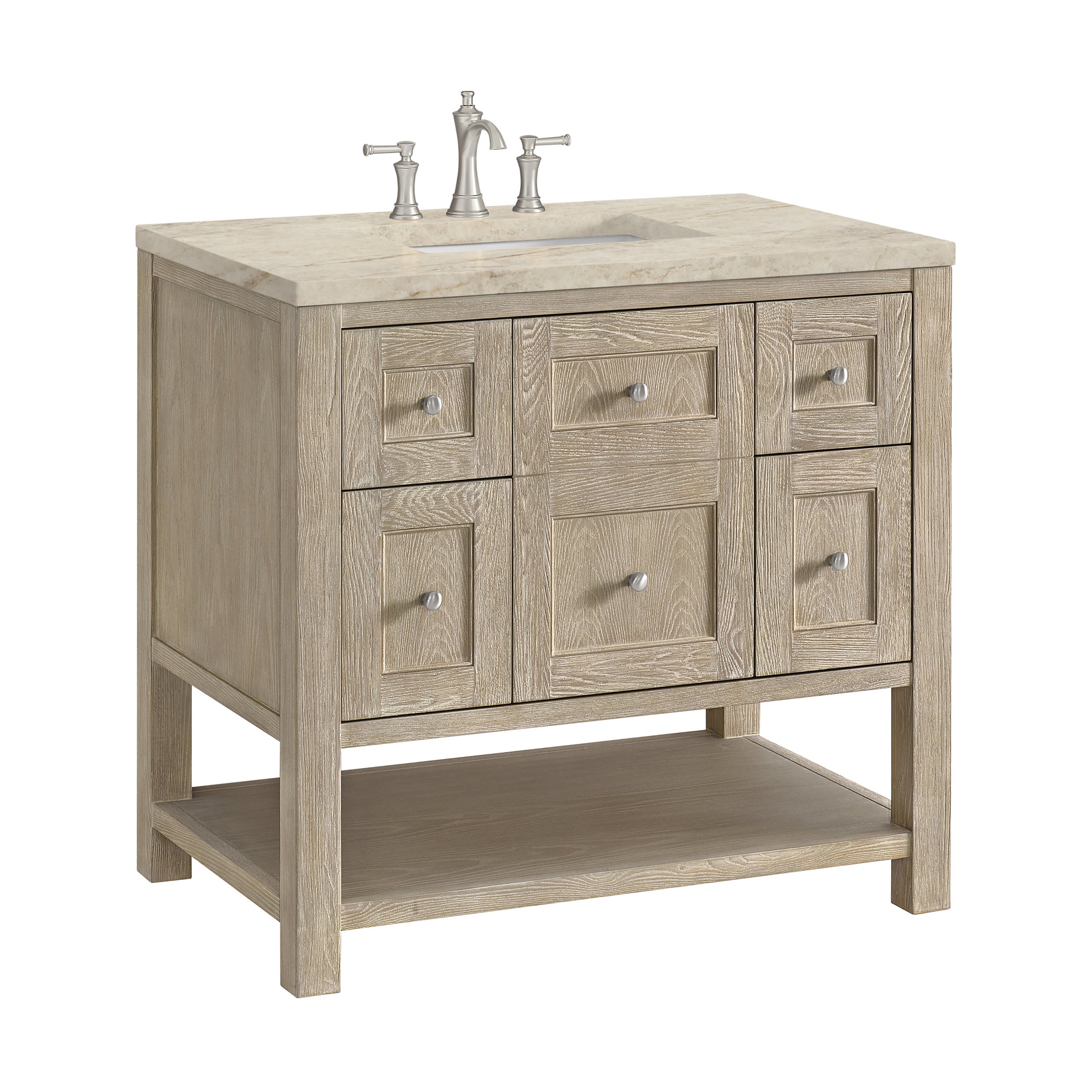 Renovate for Less Atlanta Breckenridge 36" Single Vanity, Whitewashed Oak, w/ 3 CM Tajnar Eclos Top