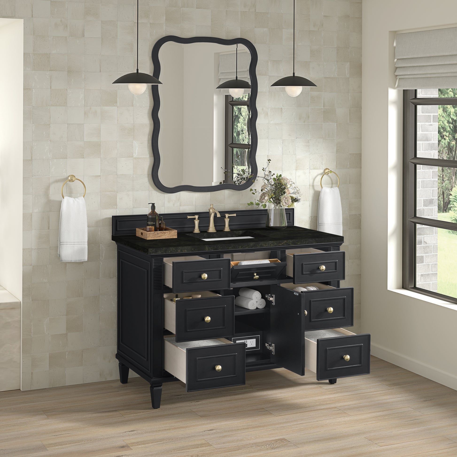 Renovate for Less Atlanta Lorelai 48" Single Vanity, Black Onyx, w/ 3 CM Phantome Eclos Top