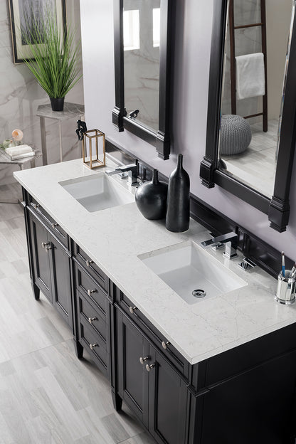 Renovate for Less Atlanta Brittany 72" Double Vanity, Black Onyx w/ 3 CM Eternal Jasmine Pearl Silestone Top w/FreePower Wireless Charger