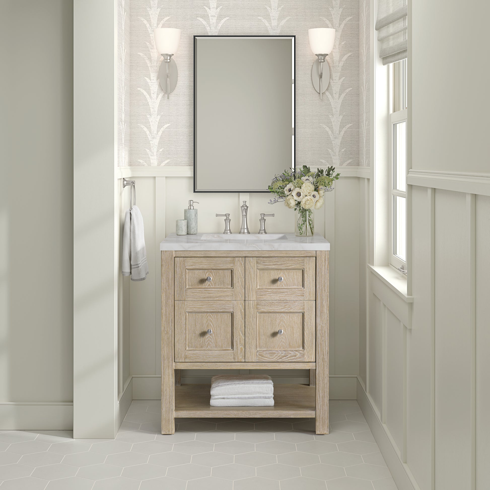 Renovate for Less Atlanta Breckenridge 30" Single Vanity, Whitewashed Oak w/ 3 CM Victorian Silver Silestone Top