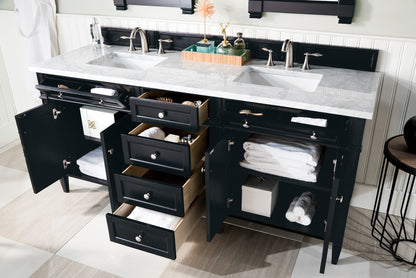 Renovate for Less Atlanta Brittany 72" Double Vanity, Black Onyx w/ 3 CM Carrara Marble Top