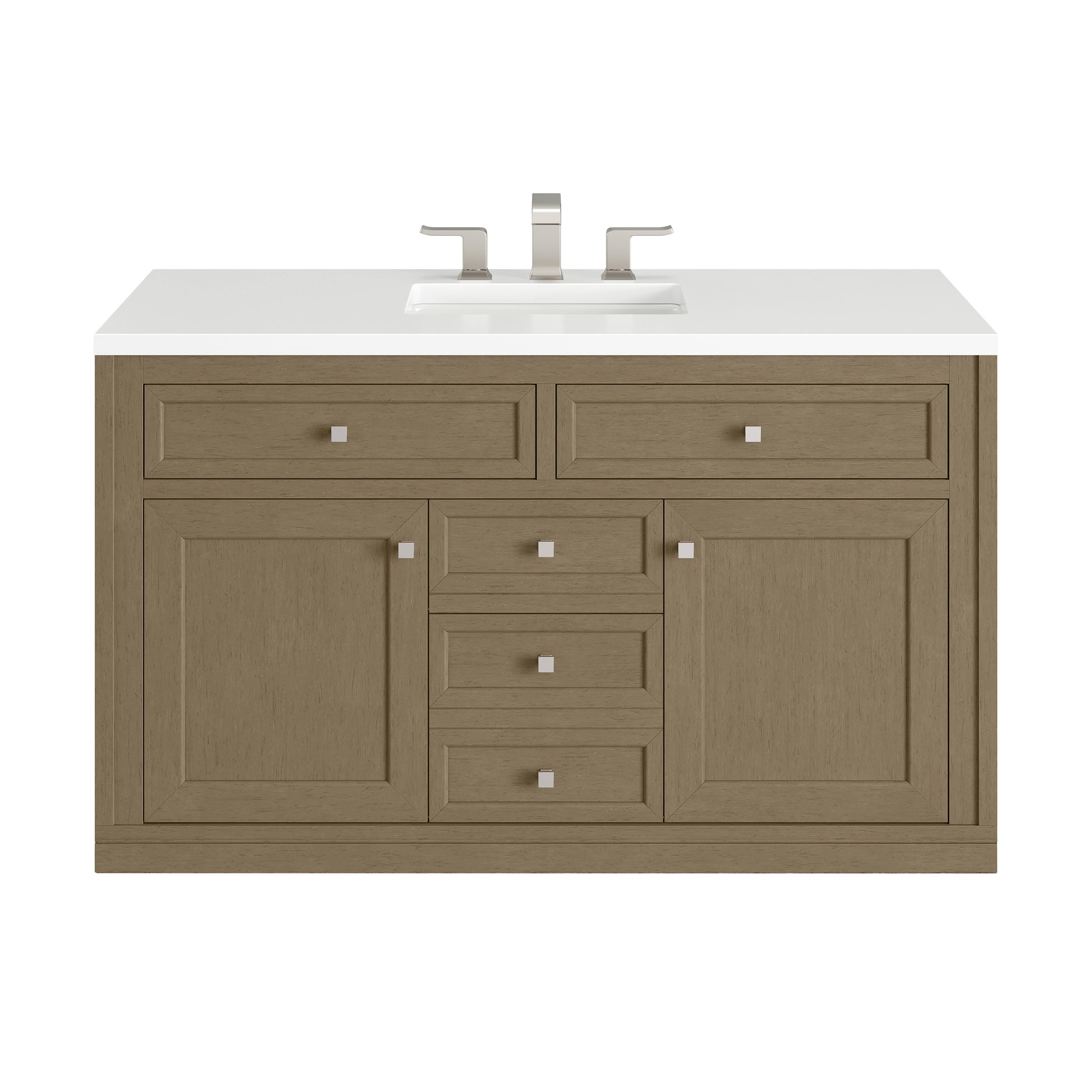 Renovate for Less Atlanta Chicago 48" Single Vanity, Walnut Whisper, w/ 3 CM White Zeus Silestone® Top