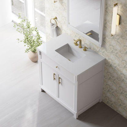 Renovate for Less Atlanta Bellshire 36" Single Vanity, Bright White w/ 3 CM White Zeus Silestone Top