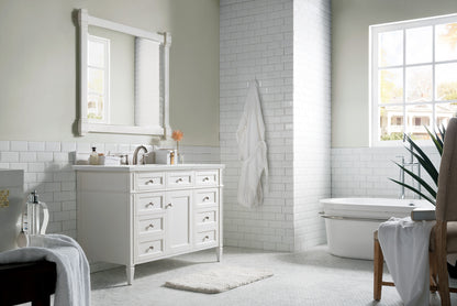 Brittany 48" Single Vanity, Bright White w/ 3 CM Ethereal Noctis Silestone Top w/FreePower Wireless Charger
