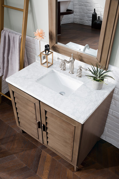 Renovate for Less Atlanta Portland 36" Single Vanity Whitewashed Walnut w/ 3 CM Carrara Marble Top