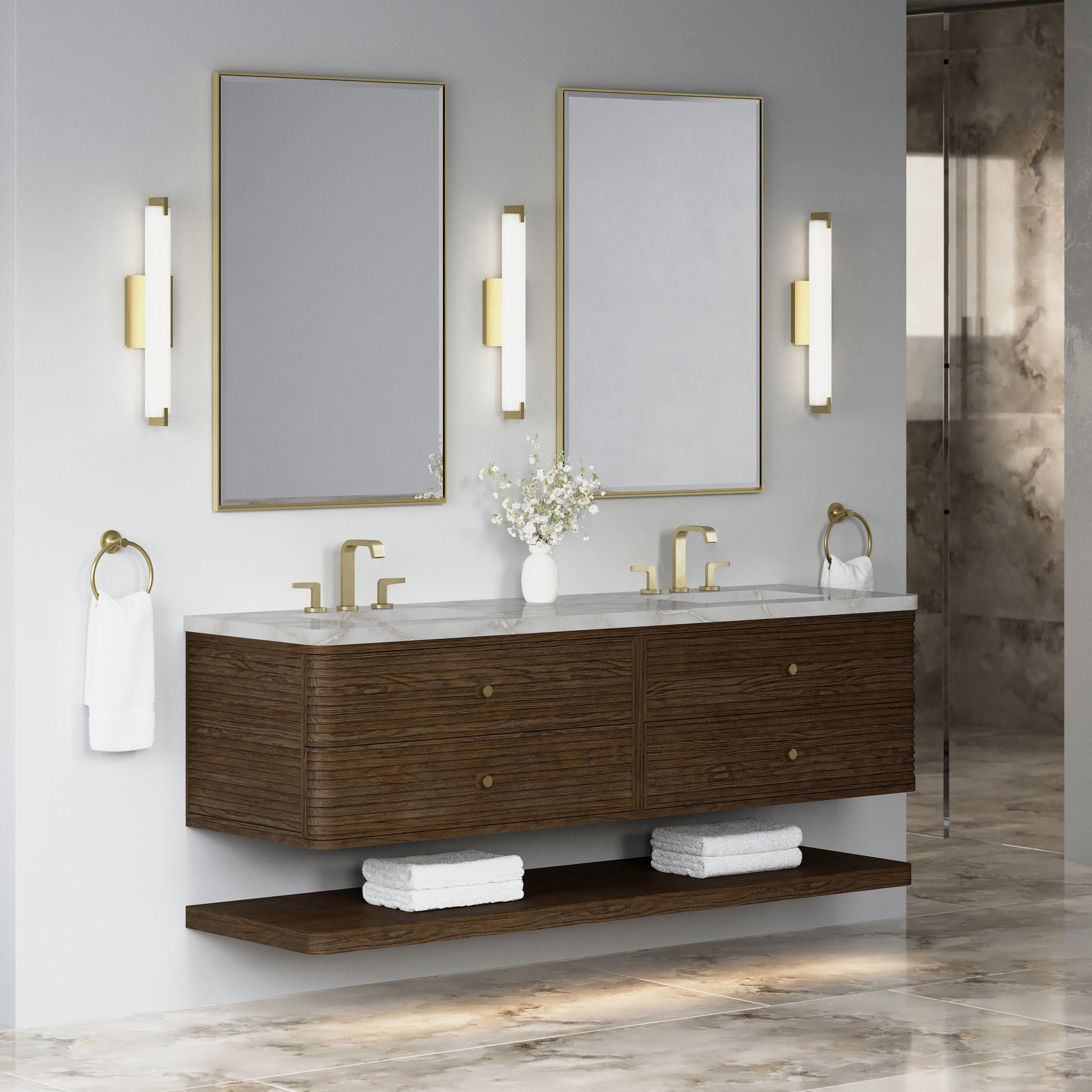Renovate for Less Atlanta Allamari 72" Double Vanity, Sable w/ 3 CM Victorian Silver Top w/FreePower Wireless Charger