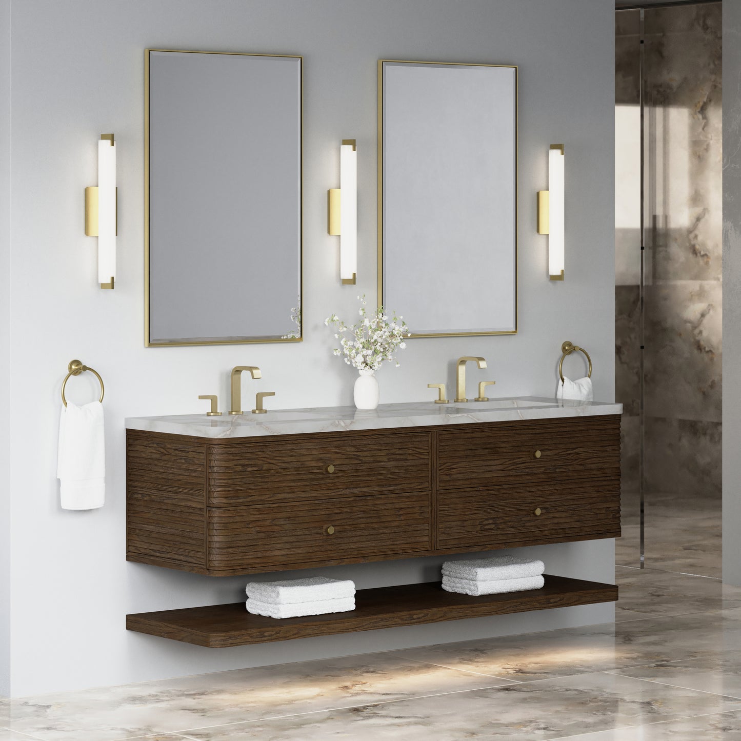 Renovate for Less Atlanta Allamari 72" Double Vanity, Sable w/ 3 CM Victorian Silver Silestone Top