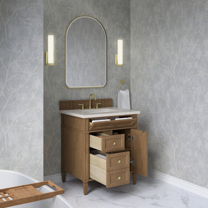 Renovate for Less Atlanta Brittany 30" Single Vanity, Pecan w/ 3 CM Siberian Silestone Top